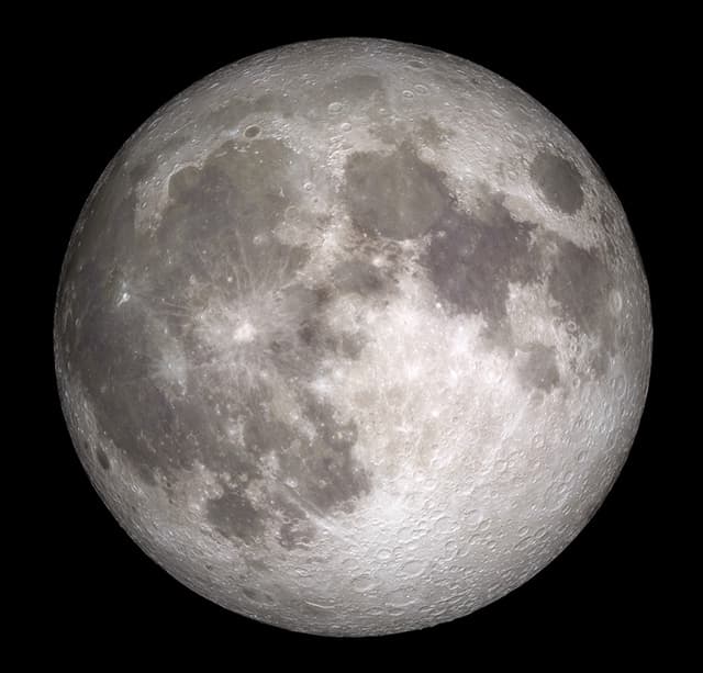 NASA 月相资料中的满月图，展示明暗相间的月海与高地